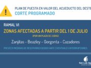 San Luis: por mejoras, realizan un nuevo corte programado en el ramal VI del Acueducto del Oeste
