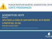 San Luis: comenzó el corte programado en el ramal V del Acueducto del Oeste