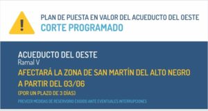 San Luis: comenzó el corte programado en el ramal V del Acueducto del Oeste