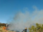 San Luis: siete dotaciones de bomberos junto a brigadistas combaten un incendio en lo alto de El Morro