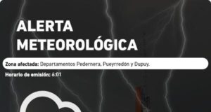 San Luis: alerta por tormentas fuertes para Pueyrredón, Pedernera y Dupuy