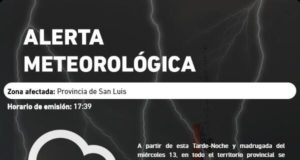 San Luis: alerta por tormentas fuertes para la noche del martes y madrugada del miércoles