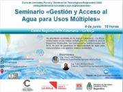 Llega un seminario sobre “Gestión y acceso al agua para usos múltiples” en plataforma Zoom