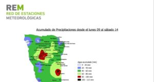 San Luis: lluvias acumuladas entre el lunes 9 y el sábado 14 en las 58 estaciones de la REM