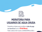 San Luis Agua extendió la moratoria para usuarios de agua cruda hasta marzo de 2021