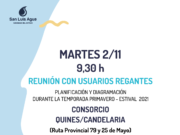 Convocan a regantes de Quines-Candelaria para planificar y diagramar la temporada primavero – estival 2021