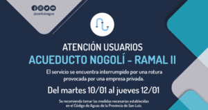 Una rotura en el ramal III del Acueducto Nogolí afectará a cinco parajes