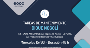 Por tareas de mantenimiento, cortarán el suministro a 38 localidades abastecidas por el Dique Nogolí