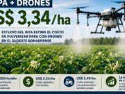 Un estudio del INTA estima en US$ 3,34 por hectárea el costo de pulverizar papa con drones
